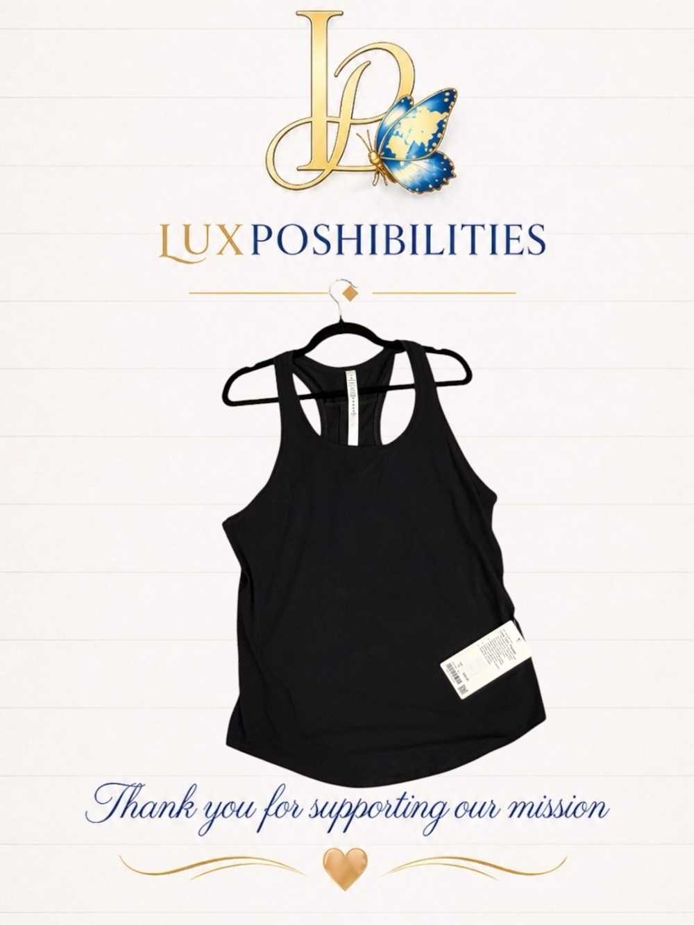 lululemon NWT size. 14 essentials plated Black Scoop Neck Racerback Tank